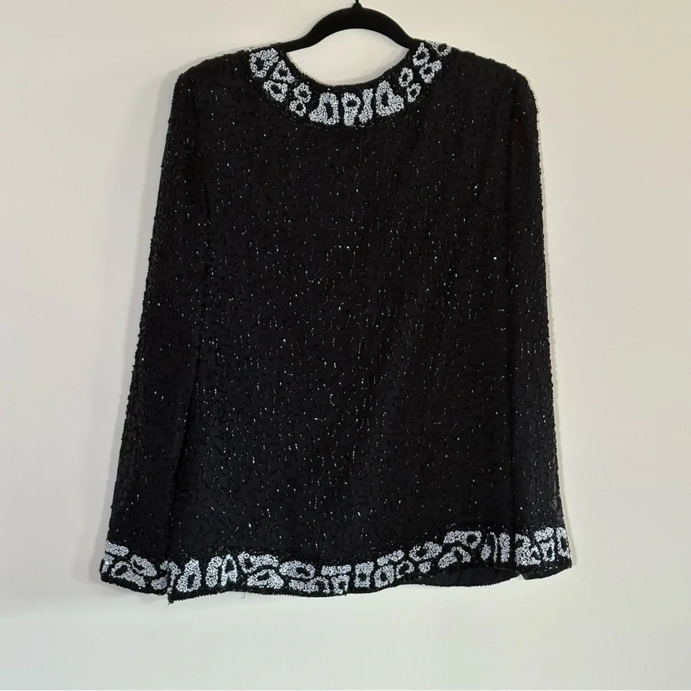 Landmark 100% Silk Hand-Beaded Evening Jacket – Black & White Medium/Large - Picture 7 of 10